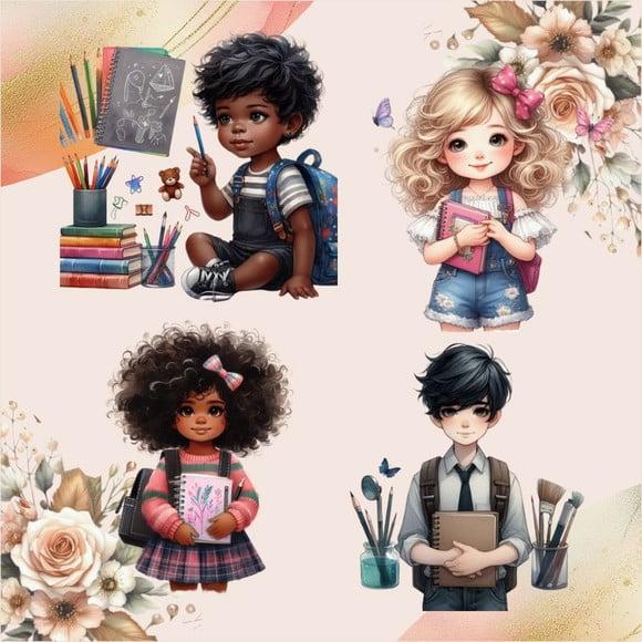 Volta às Aulas Kit Digital com 36 Personagens e 19 Elementos