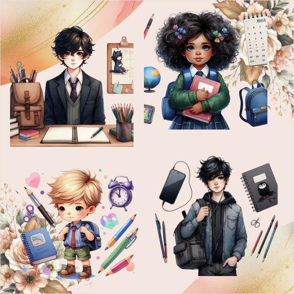 Volta às Aulas Kit Digital com 36 Personagens e 19 Elementos