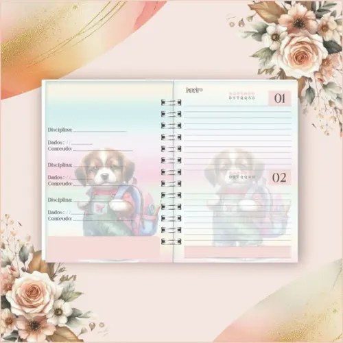 Arquivo Digital Combo Agenda Escolar Cachorrinho Aquarela 2