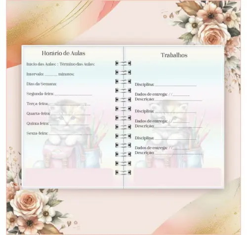 Arquivo Digital Combo Agenda Escolar Gatinho Aquarela 01