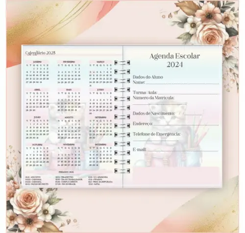 Arquivo Digital Combo Agenda Escolar Gatinho Aquarela 01