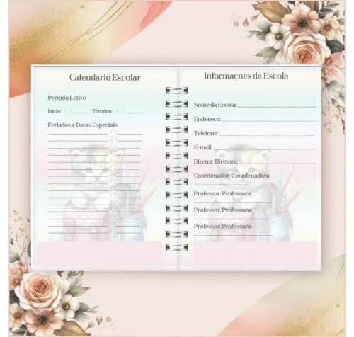 Arquivo Digital Combo Agenda Escolar Gatinho Aquarela 01