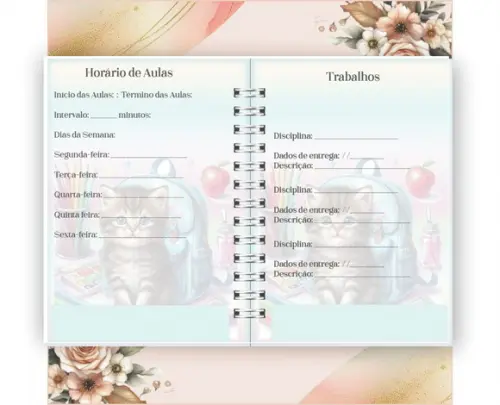 Arquivo Digital Combo Agenda Escolar Gatinho Aquarela 01