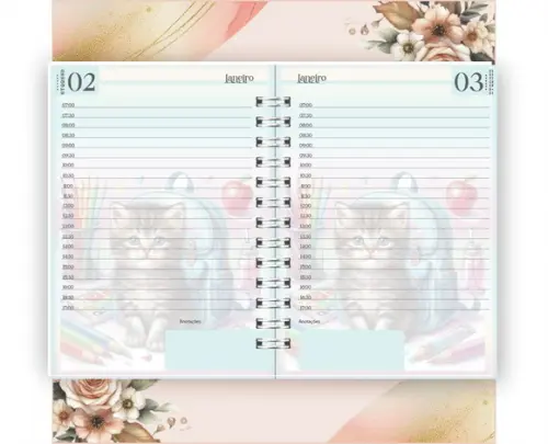 Arquivo Digital Combo Agenda Escolar Gatinho Aquarela 01