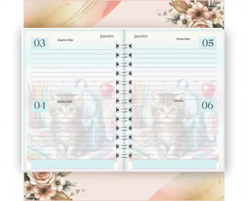 Arquivo Digital Combo Agenda Escolar Gatinho Aquarela 01