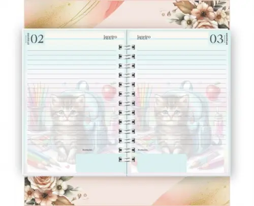 Arquivo Digital Combo Agenda Escolar Gatinho Aquarela 01