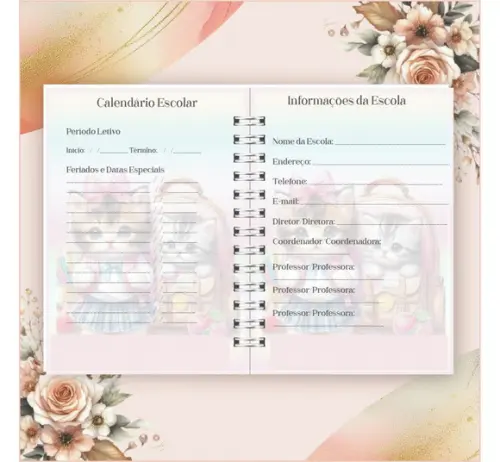 Arquivo Digital Combo Agenda Escolar Gatinho Aquarela 02