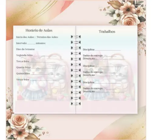 Arquivo Digital Combo Agenda Escolar Gatinho Aquarela 02