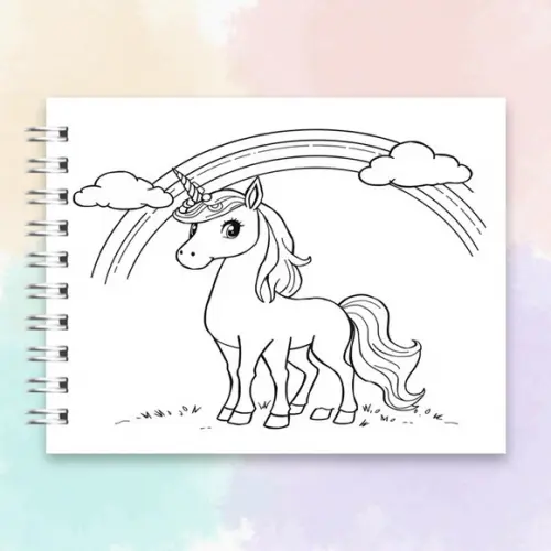 Arquivo Digital Livro de Colorir Unicórnio e Arco Iris