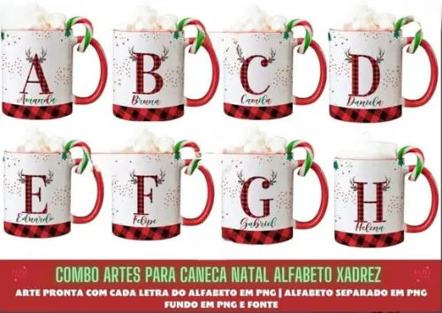 Combo Artes para Caneca Natal Alfabeto Xadrez
