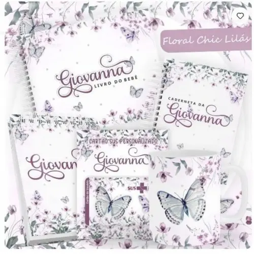 Combo Caderneta e Livro Floral Chic Lilás Arquivo Digital