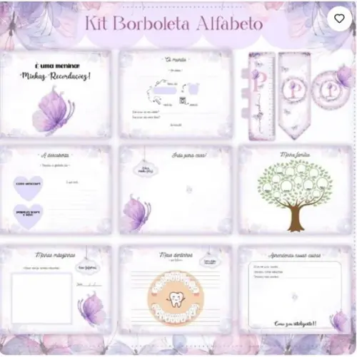 Combo Caderneta e Livros Borboleta Alfabeto Lilás Arquivo