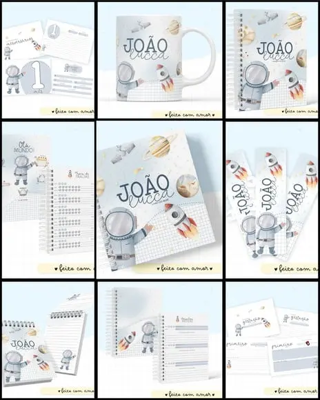Combo Caderneta Livro Astronauta Fofo Arquivo Digital