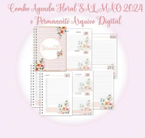 Combo de Agendas Florais Arquivo Digital 2024