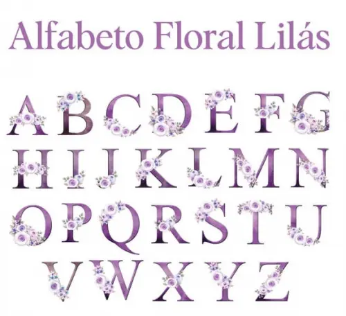 Kit Digital Alfabeto Floral Lilás 01