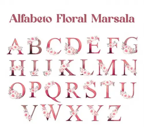 Kit Digital Alfabeto Floral Marsala
