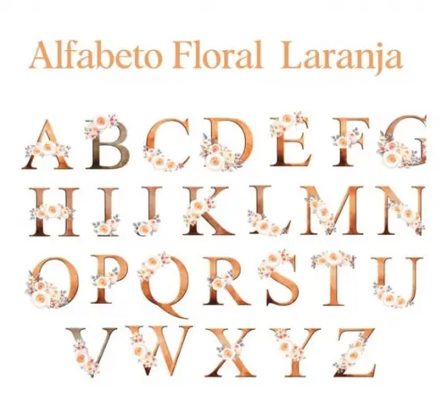 Kit Digital Alfabeto Floral Laranja
