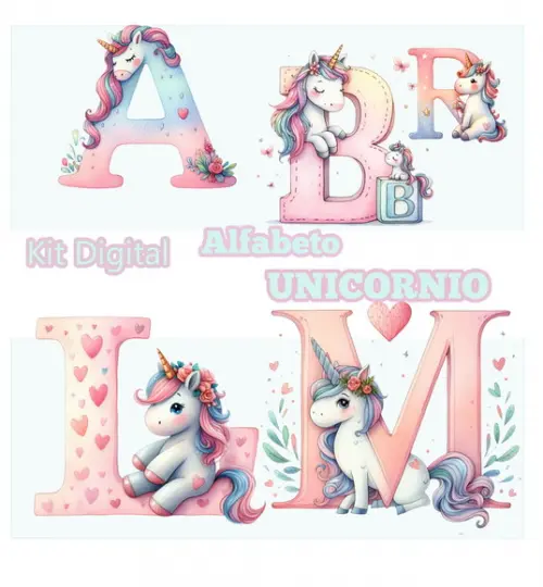 Kit Digital Alfabeto Unicornio, Dia dos Namorados 02