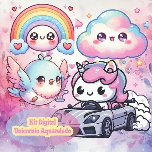 Kit Digital de Unicórnio Kawaii