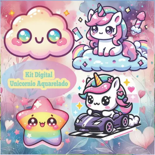 Kit Digital de Unicórnio Kawaii