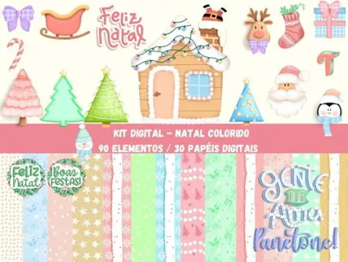 Kit Digital Natal Colorido, Pague 1 e Leve + 1