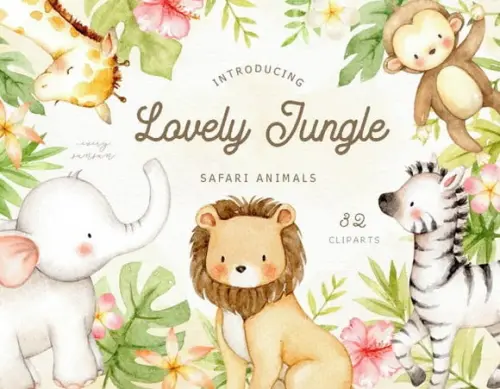 Kit Digital Safari Aquarela Lovely Jungle