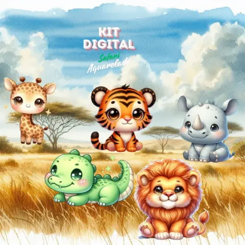 Kit Digital Safari Aquarelado