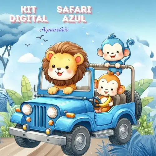 Kit Digital Safari Azul Aquarelado