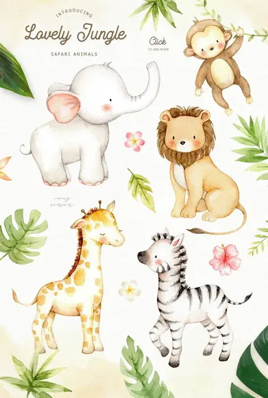 Kit Digital Safari Aquarela Lovely Jungle