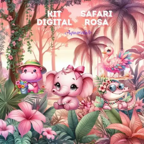 Kit Digital Safari Rosa Aquarelado