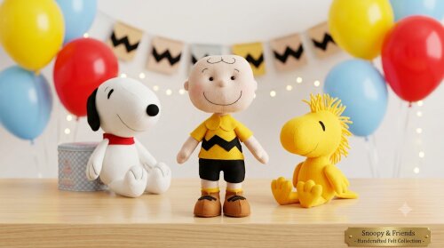 Kit Turma do Snoopy em Feltro – 3 Personagens (Charlie Brown, Snoopy e Woodstock) para Decoração de Festa e Quarto Infantil