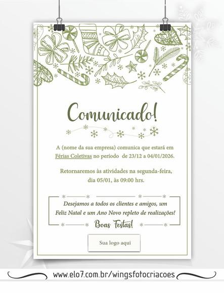 Comunicado Digital - Aviso Férias Coletivas - Tema Natal 2