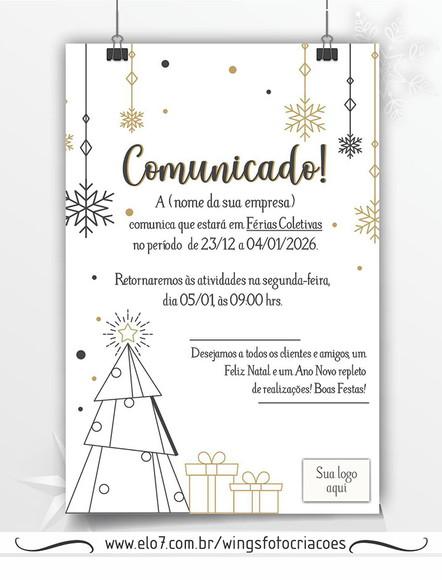 Comunicado Digital - Aviso Férias Coletivas - Tema Natal
