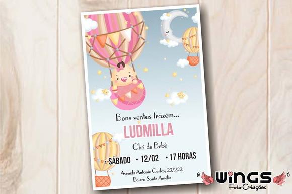 Convite Digital Chá de Bebê Menina - Baloon