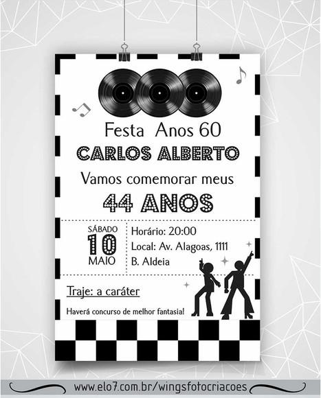 Convite Digital Festa Retrô - Anos 60/70/80 - Xadrez