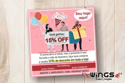 Cartão Digital de Desconto para Aniversário de Lojas