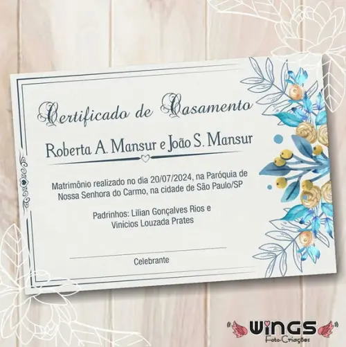 Certificado Digital Simbólico de Casamento 2 - Decoração