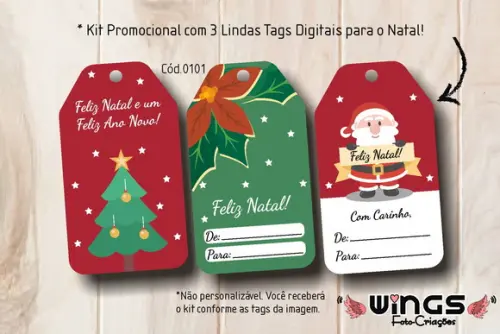 Coleção Digital com 3 Tags de Natal para Imprimir - Cod.0101