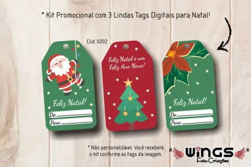Coleção Digital com 3 Tags de Natal para Imprimir - Cod.0202