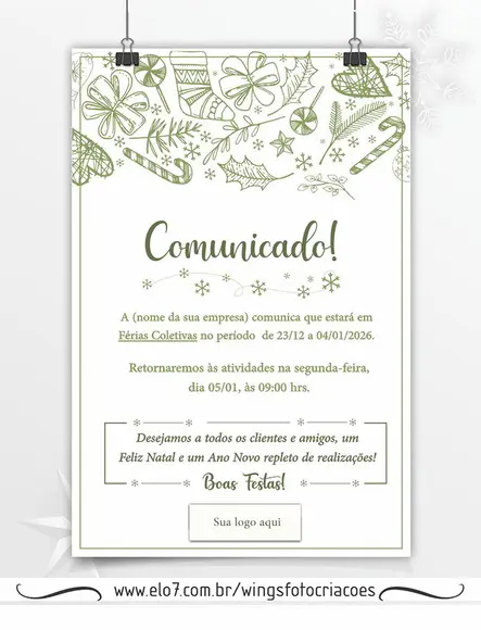 Comunicado Digital - Aviso Férias Coletivas - Tema Natal 2
