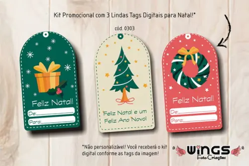 Coleção Digital com 3 Tags de Natal para Imprimir - Cod.0303