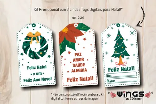 Coleção Digital com 3 Tags de Natal para Imprimir - Cod.0404