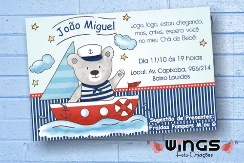Convite Digital Chá de Bebê Urso Marinheiro