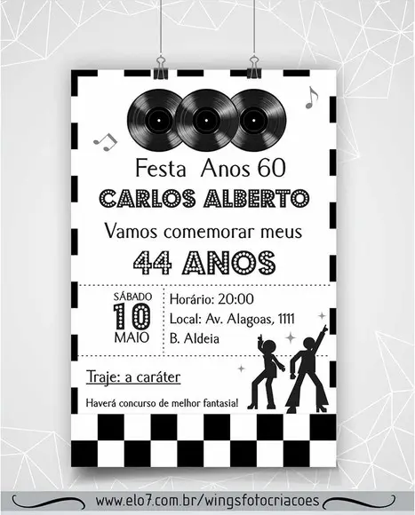 Convite Digital Festa Retrô - Anos 60/70/80 - Xadrez