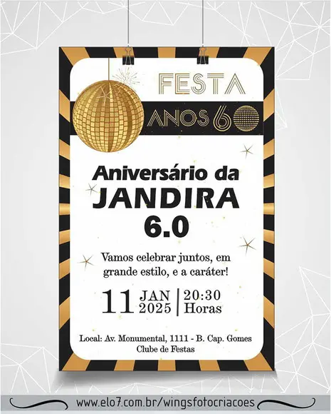 Convite Digital Festa Retrô - Anos 60/70/80