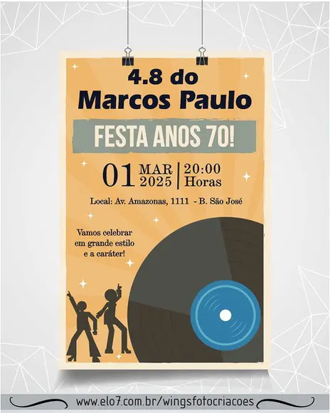 Convite Digital Festa Retrô - Anos 60/70/80