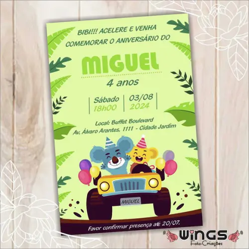 Convite Digital Infantil Carrinho Safari