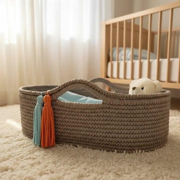 Cesto Moisés Grande de Crochê Bercinho para Quarto Bebê