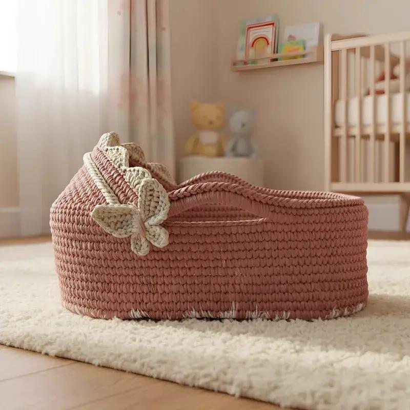 Cesto Moisés Ninho de Crochê Bercinho para Quarto Bebê