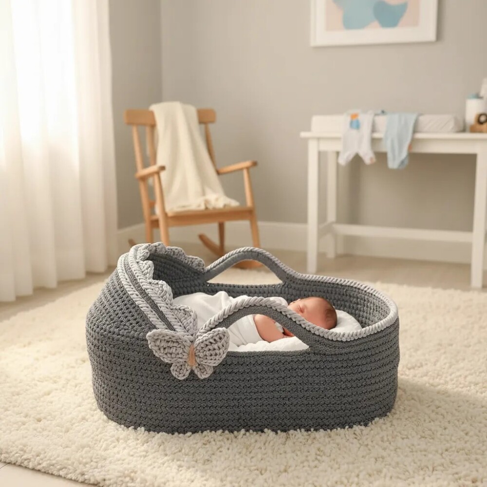 Cesto Moisés Ninho de Crochê Bercinho para Quarto Bebê